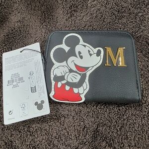 NWT Primark Mickey Mouse Black Wallet with Gold Initial